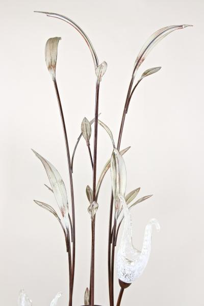  Murano Glass 20th Century Murano Glass Swan Floor Lamp Painted Reed Leaves IT circa 1970