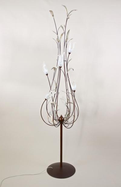  Murano Glass 20th Century Murano Glass Swan Floor Lamp Painted Reed Leaves IT circa 1970