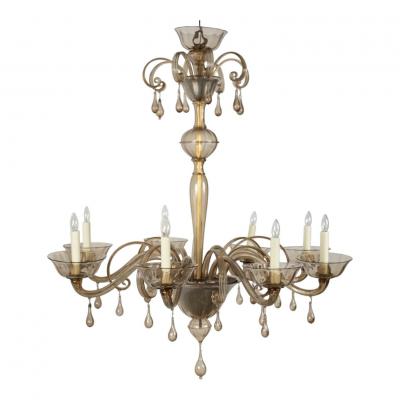  Murano Glass Clear Taupe Color Glass Murano Chandelier