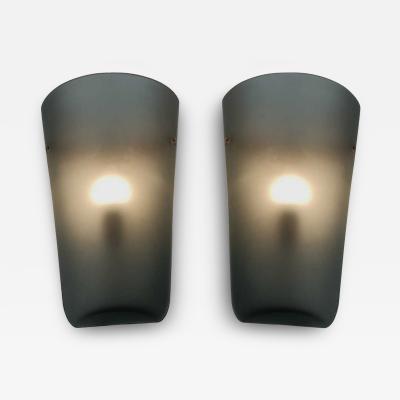  Murano Glass Pair of Matte Black Semi Opaque Wall Lights