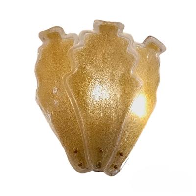  Murano Glass Pair of Murano Glass Oak Leaf shaped Gold Dust Wall Lights