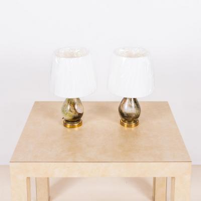  Murano Glass Pair of Small Murano Glass Lamps With Custom Silk Shades
