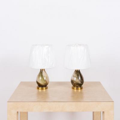  Murano Glass Pair of Small Murano Glass Lamps With Custom Silk Shades