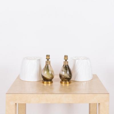  Murano Glass Pair of Small Murano Glass Lamps With Custom Silk Shades