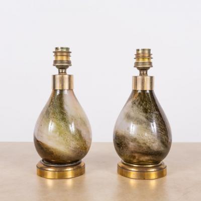  Murano Glass Pair of Small Murano Glass Lamps With Custom Silk Shades