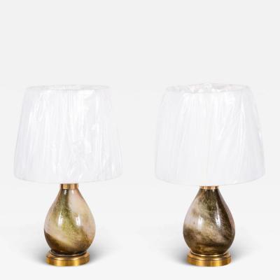  Murano Glass Pair of Small Murano Glass Lamps With Custom Silk Shades