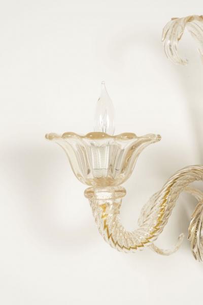  Murano Glass Pair of Vintage Hand Blown Three Arm Murano Clear Sconces