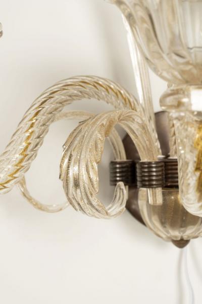  Murano Glass Pair of Vintage Hand Blown Three Arm Murano Clear Sconces