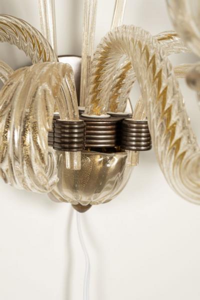  Murano Glass Pair of Vintage Hand Blown Three Arm Murano Clear Sconces