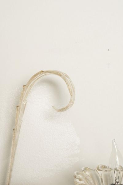  Murano Glass Pair of Vintage Hand Blown Three Arm Murano Clear Sconces