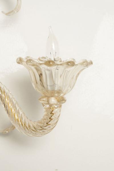  Murano Glass Pair of Vintage Hand Blown Three Arm Murano Clear Sconces