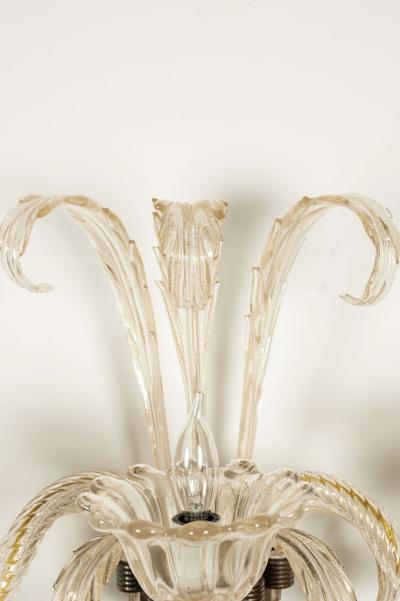  Murano Glass Pair of Vintage Hand Blown Three Arm Murano Clear Sconces