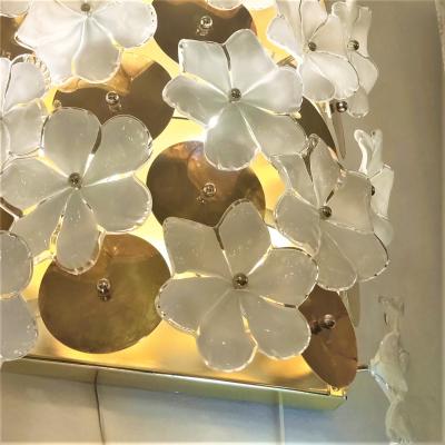  Murano Glass Pair of White Gardenia Flowers Murano Wall Lights