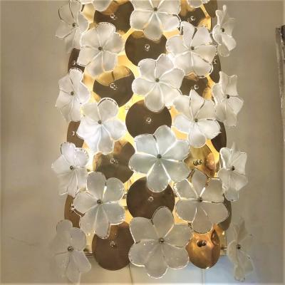  Murano Glass Pair of White Gardenia Flowers Murano Wall Lights