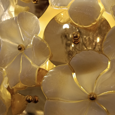 Murano Glass Pair of White Gardenia Flowers Murano Wall Lights