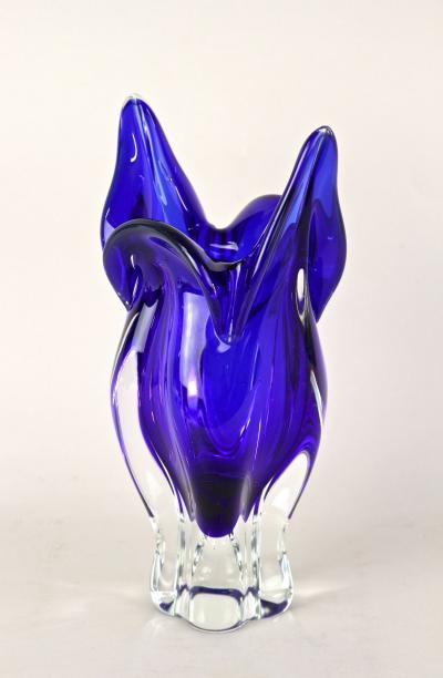  Murano Glass Sommerso 20th Century Dark Blue Murano Glass Vase Sommerso Murano Italy ca 1960 70