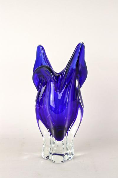  Murano Glass Sommerso 20th Century Dark Blue Murano Glass Vase Sommerso Murano Italy ca 1960 70