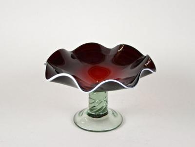  Murano Glass Sommerso 20th Century Dark Red Murano Glass Bowl Centerpiece With Green Base ca 1970