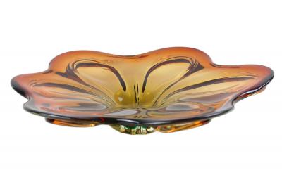  Murano Glass Sommerso 20th Century Murano Glass Centerpiece Bowl Red Amber Colored IT ca 1970