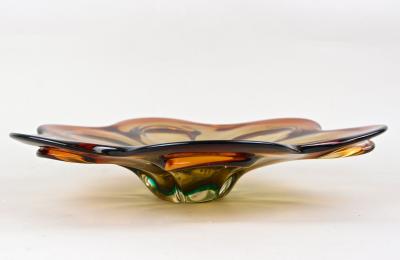  Murano Glass Sommerso 20th Century Murano Glass Centerpiece Bowl Red Amber Colored IT ca 1970