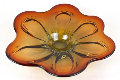  Murano Glass Sommerso 20th Century Murano Glass Centerpiece Bowl Red Amber Colored IT ca 1970