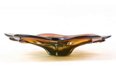  Murano Glass Sommerso 20th Century Murano Glass Centerpiece Bowl Red Amber Colored IT ca 1970