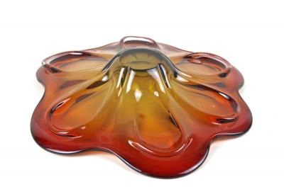  Murano Glass Sommerso 20th Century Murano Glass Centerpiece Bowl Red Amber Colored IT ca 1970