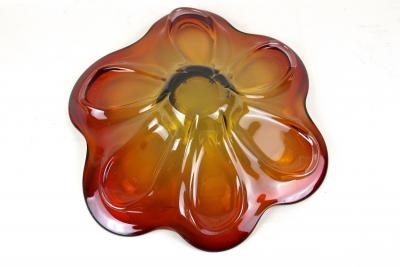  Murano Glass Sommerso 20th Century Murano Glass Centerpiece Bowl Red Amber Colored IT ca 1970