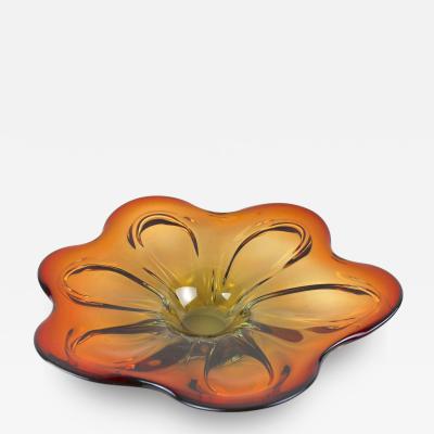  Murano Glass Sommerso 20th Century Murano Glass Centerpiece Bowl Red Amber Colored IT ca 1970