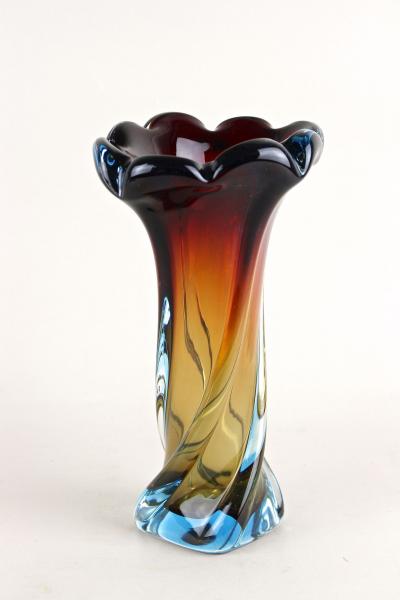  Murano Glass Sommerso 20th Century Murano Glass Vase Amber Dark Red Blue Mid Century IT ca 1960