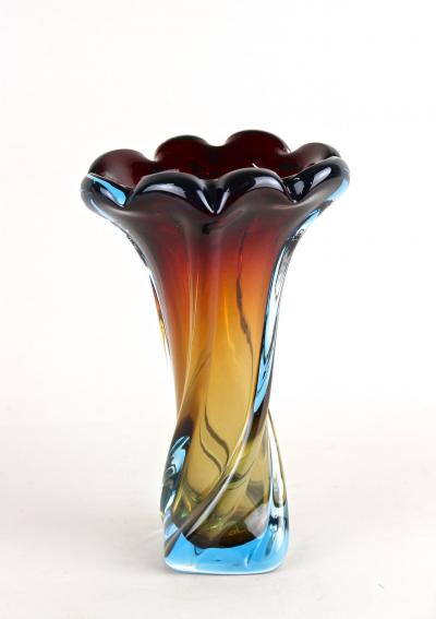  Murano Glass Sommerso 20th Century Murano Glass Vase Amber Dark Red Blue Mid Century IT ca 1960