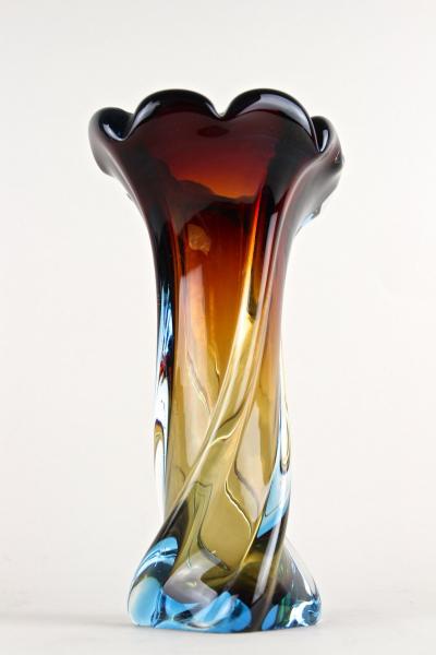  Murano Glass Sommerso 20th Century Murano Glass Vase Amber Dark Red Blue Mid Century IT ca 1960