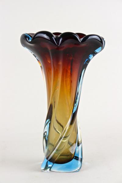  Murano Glass Sommerso 20th Century Murano Glass Vase Amber Dark Red Blue Mid Century IT ca 1960