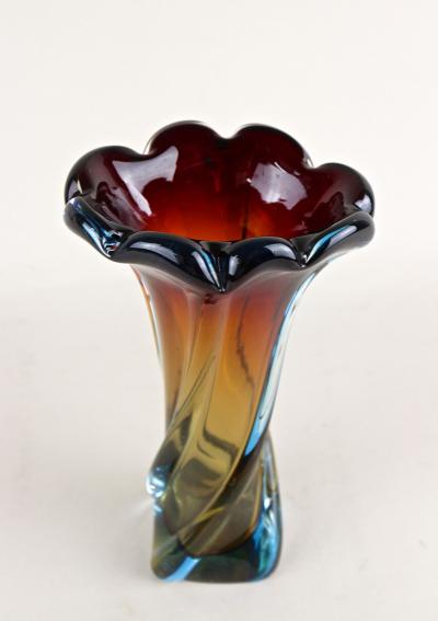  Murano Glass Sommerso 20th Century Murano Glass Vase Amber Dark Red Blue Mid Century IT ca 1960