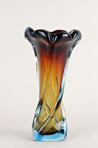  Murano Glass Sommerso 20th Century Murano Glass Vase Amber Dark Red Blue Mid Century IT ca 1960
