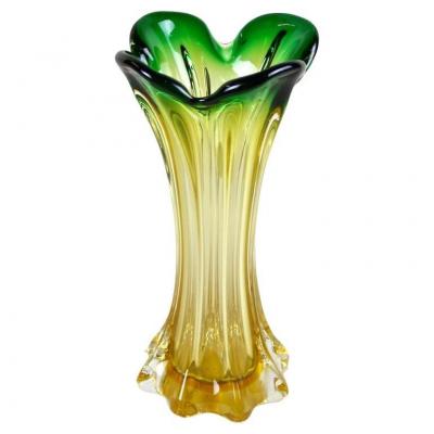  Murano Glass Sommerso 20th Century Murano Glass Vase Mid Century Green Yellow IT circa 1960 70
