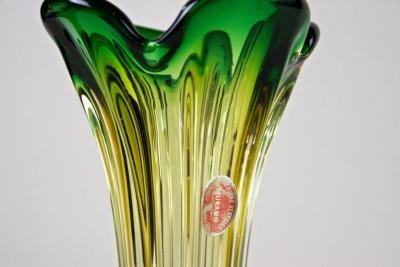  Murano Glass Sommerso 20th Century Murano Glass Vase Mid Century Green Yellow IT circa 1960 70