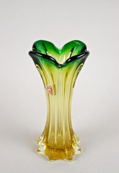  Murano Glass Sommerso 20th Century Murano Glass Vase Mid Century Green Yellow IT circa 1960 70