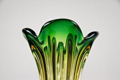  Murano Glass Sommerso 20th Century Murano Glass Vase Mid Century Green Yellow IT circa 1960 70