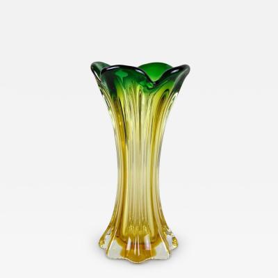  Murano Glass Sommerso 20th Century Murano Glass Vase Mid Century Green Yellow IT circa 1960 70
