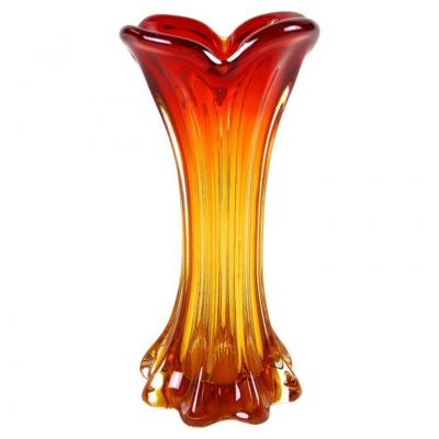  Murano Glass Sommerso 20th Century Murano Glass Vase Mid Century Red Orange IT ca 1960 70