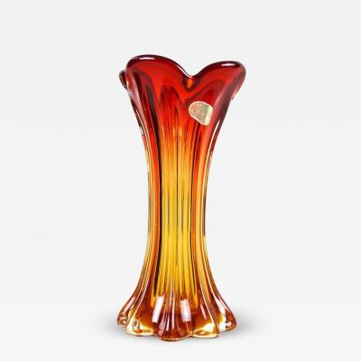  Murano Glass Sommerso 20th Century Murano Glass Vase Mid Century Red Orange IT ca 1960 70
