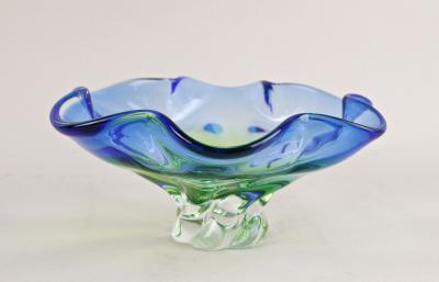  Murano Glass Sommerso 20th Century Murano Sommerso Glass Bowl Blue Green Tones Italy ca 1960