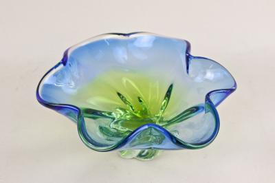  Murano Glass Sommerso 20th Century Murano Sommerso Glass Bowl Blue Green Tones Italy ca 1960