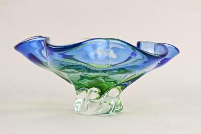  Murano Glass Sommerso 20th Century Murano Sommerso Glass Bowl Blue Green Tones Italy ca 1960