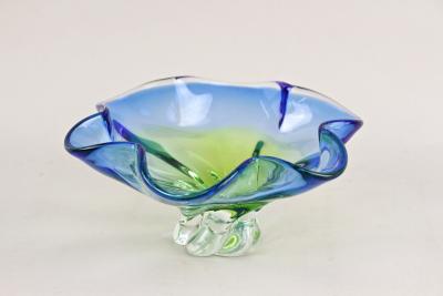  Murano Glass Sommerso 20th Century Murano Sommerso Glass Bowl Blue Green Tones Italy ca 1960
