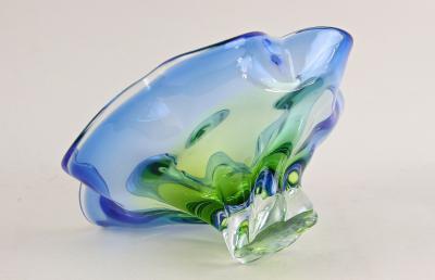  Murano Glass Sommerso 20th Century Murano Sommerso Glass Bowl Blue Green Tones Italy ca 1960