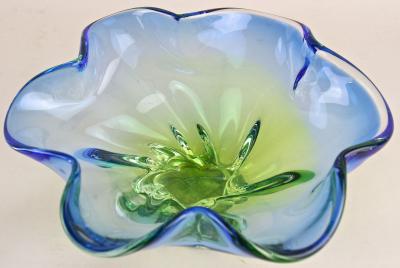  Murano Glass Sommerso 20th Century Murano Sommerso Glass Bowl Blue Green Tones Italy ca 1960