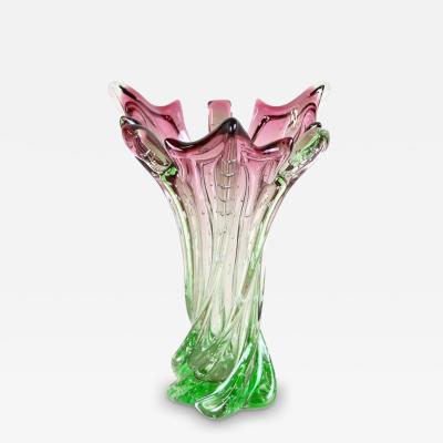  Murano Glass Sommerso 20th Century Sommerso Murano Glass Vase Pink Green Italy circa 1960 70