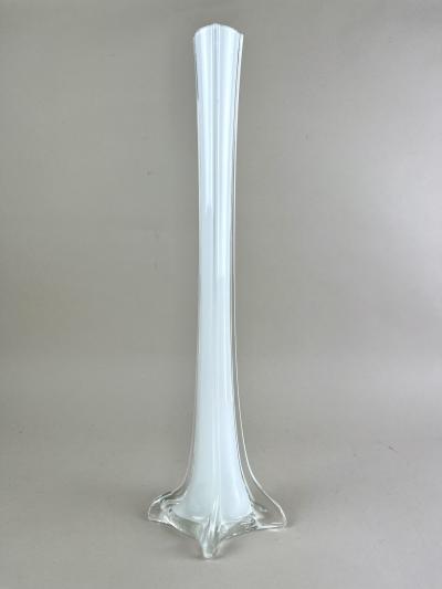  Murano Glass Sommerso 20th Century White Clear Murano Glass Long Neck Vase Italy ca 1960
